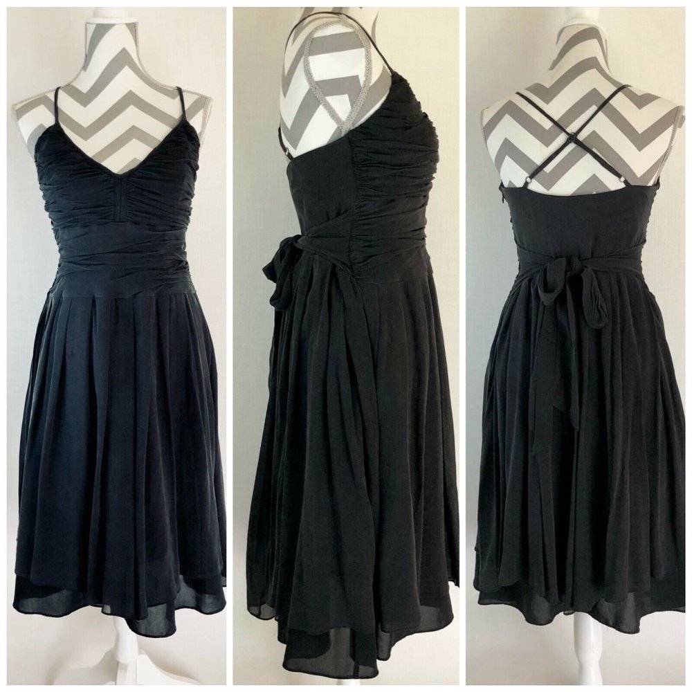 Ted Baker Black Silk Katesha Spaghetti Strap Fit and Flare Holiday (Lg)